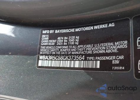 2016 BMW 435I xDrive из США, поврежденный, VIN WBA3R5C58GK373564